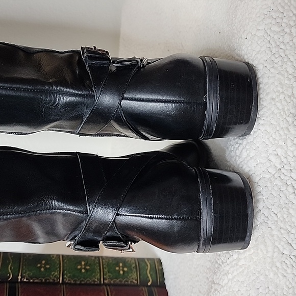 Lauren Ralph Lauren Marba Two Tone Leather Western Knee High Heeled Boots Riding - Picture 8 of 16